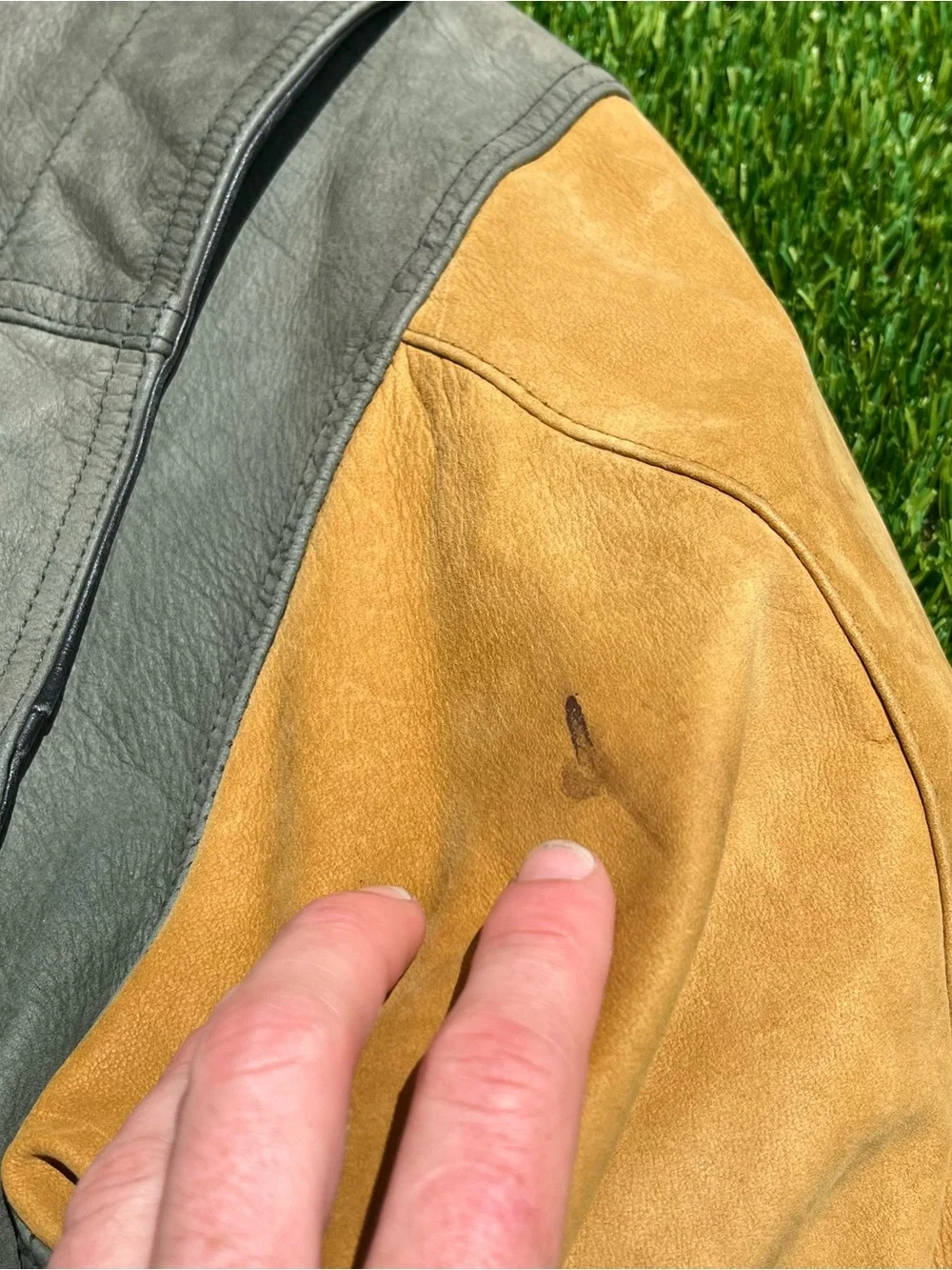 Expressions world wide Leather Bomber Jacket with Tan Sleeves